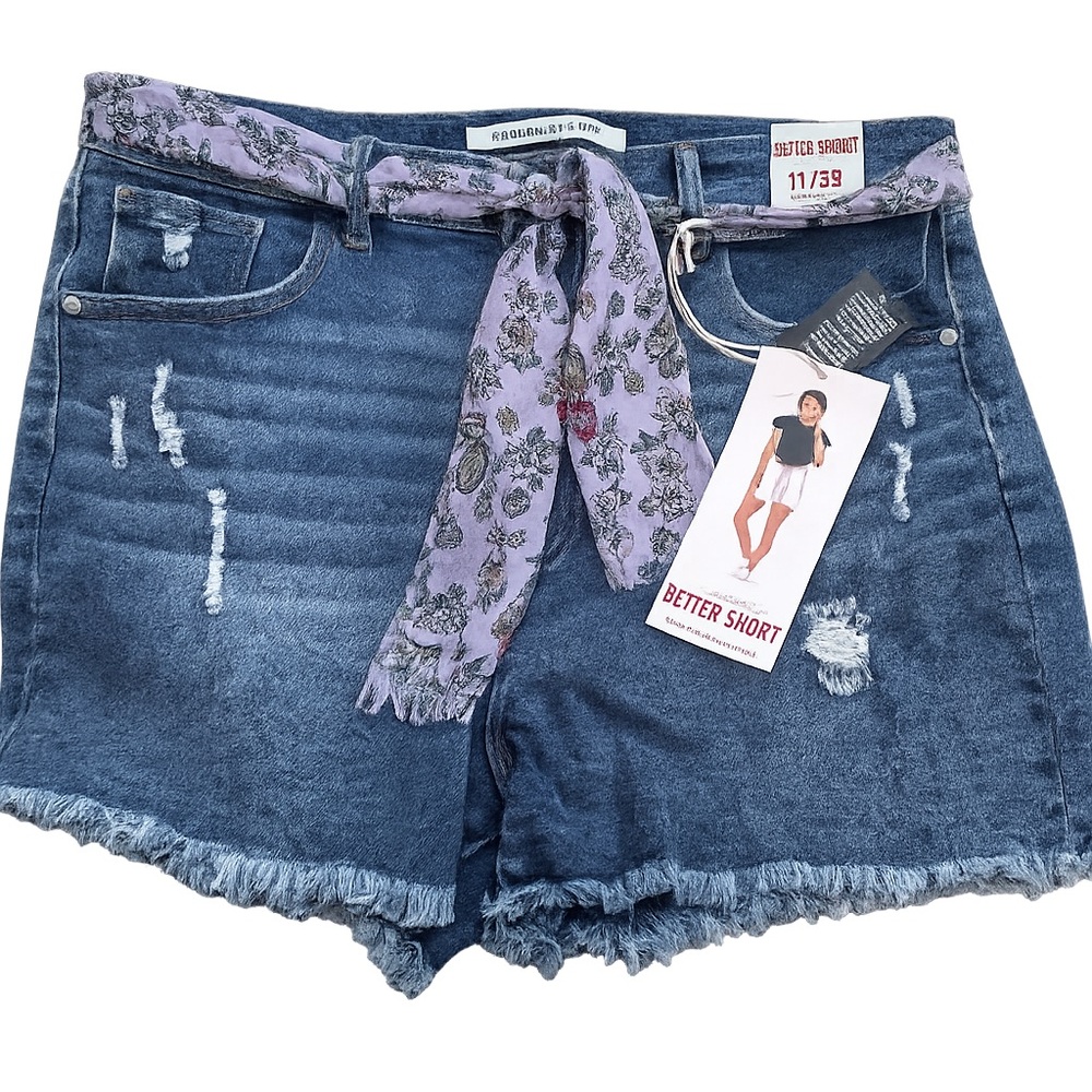 Celebrity Pink Blue and Purple Jean Shorts with Frayed Hem